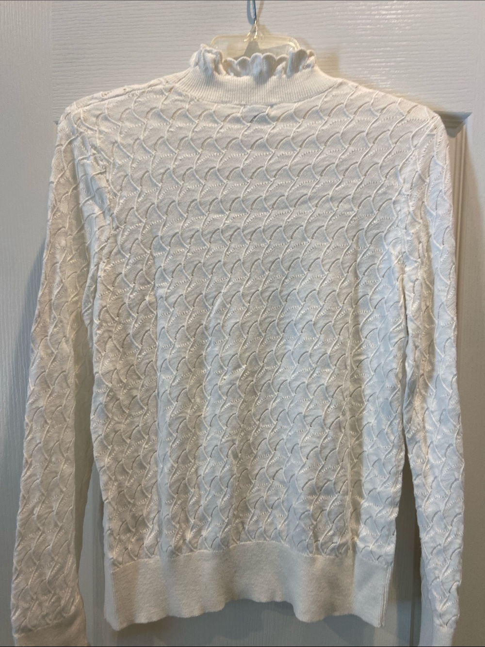 Sundance Cream Scallop-Pattern Ruffle Mock-Neck Sweater - Picture 4 of 5